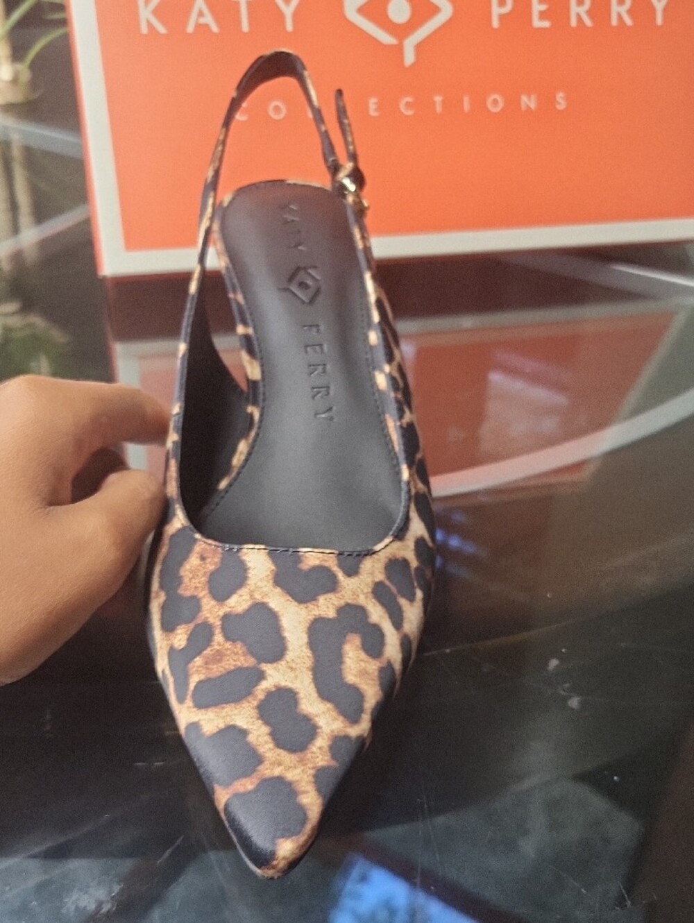 Katy Perry Collections Leopard Print Pointed Slingbacks with Gold Heels - Picture 6 of 8